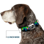 Dog Bone Seatbelt Buckle Collar - Paint Drips Black/Multi Neon