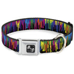 Dog Bone Seatbelt Buckle Collar - Paint Drips Black/Multi Neon