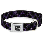 Dog Bone Seatbelt Buckle Collar - Plaid Black/Purple/Gray