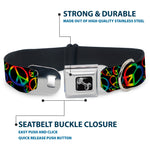 Dog Bone Seatbelt Buckle Collar - Peace Heart Black/Rainbow Ombre