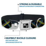 Dog Bone Seatbelt Buckle Collar - Plaid Black/Yellow/Turquoise/Gray
