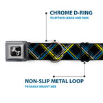 Dog Bone Seatbelt Buckle Collar - Plaid Black/Yellow/Turquoise/Gray