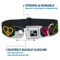 Load image into Gallery viewer, Dog Bone Seatbelt Buckle Collar - Peace Hearts Repeat Black/Neon