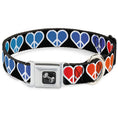 Load image into Gallery viewer, Dog Bone Seatbelt Buckle Collar - Peace Hearts Repeat Fill Black/Rainbow