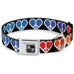Dog Bone Seatbelt Buckle Collar - Peace Hearts Repeat Fill Black/Rainbow