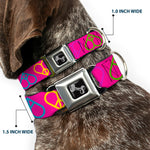 Dog Bone Seatbelt Buckle Collar - Peace Hearts Repeat Fuchsia/Neon