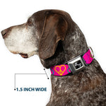 Dog Bone Seatbelt Buckle Collar - Peace Hearts Repeat Fuchsia/Neon