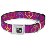 Dog Bone Seatbelt Buckle Collar - Peace Hearts Repeat Fuchsia/Neon