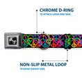Load image into Gallery viewer, Dog Bone Seatbelt Buckle Collar - Peace Hearts Stacked Black/Neon