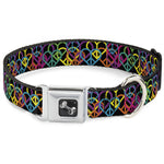 Dog Bone Seatbelt Buckle Collar - Peace Hearts Stacked Black/Neon