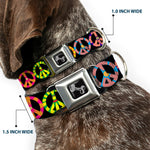 Dog Bone Seatbelt Buckle Collar - Peace Flowers Black/Multi Color