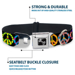 Dog Bone Seatbelt Buckle Collar - Peace Flowers Black/Multi Color