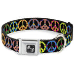 Dog Bone Seatbelt Buckle Collar - Peace Flowers Black/Multi Color