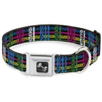 Dog Bone Seatbelt Buckle Collar - Plaid Black/Neon Animal Skins
