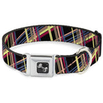 Dog Bone Seatbelt Buckle Collar - Plaid Black/Yellow/Red/Blue/Orange