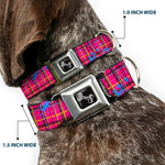 Dog Bone Seatbelt Buckle Collar - Plaid Curls Pink/Black/Yellow/Blue