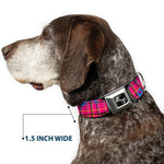 Dog Bone Seatbelt Buckle Collar - Plaid Curls Pink/Black/Yellow/Blue