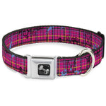 Dog Bone Seatbelt Buckle Collar - Plaid Curls Pink/Black/Yellow/Blue