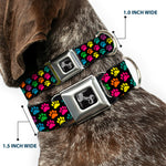 Dog Bone Seatbelt Buckle Collar - Paw Print Black/Multi Color