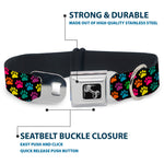 Dog Bone Seatbelt Buckle Collar - Paw Print Black/Multi Color