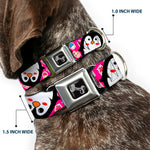 Dog Bone Black/Silver Seatbelt Buckle Collar - Penguins w/Cupcakes Fuchsia/Purple/White