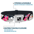 Load image into Gallery viewer, Dog Bone Black/Silver Seatbelt Buckle Collar - Penguins w/Cupcakes Fuchsia/Purple/White
