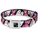 Dog Bone Black/Silver Seatbelt Buckle Collar - Penguins w/Cupcakes Fuchsia/Purple/White