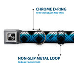 Dog Bone Seatbelt Buckle Collar - Plaid X Gradient Black/White/Blue