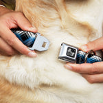 Dog Bone Seatbelt Buckle Collar - Plaid X Gradient Black/White/Blue