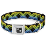 Dog Bone Seatbelt Buckle Collar - Plaid X Gradient Black/Orange/Green/Blue