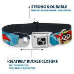 Dog Bone Seatbelt Buckle Collar - Penguin Superhero Blue Bubbles
