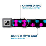 Dog Bone Seatbelt Buckle Collar - Pixilated Checker Black/Fuchsia/Turquoise