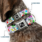 Dog Bone Seatbelt Buckle Collar - Puppies w/Paw Prints White/Multi Color