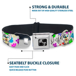 Dog Bone Seatbelt Buckle Collar - Puppies w/Paw Prints White/Multi Color