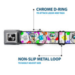 Dog Bone Seatbelt Buckle Collar - Puppies w/Paw Prints White/Multi Color