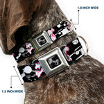 Dog Bone Seatbelt Buckle Collar - Punk Princess Heart & Cross Bones w/Splatter Black/White