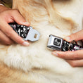 Load image into Gallery viewer, Dog Bone Seatbelt Buckle Collar - Punk Princess Heart & Cross Bones w/Splatter Black/White