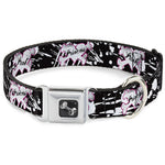 Dog Bone Seatbelt Buckle Collar - Punk Princess Heart & Cross Bones w/Splatter Black/White