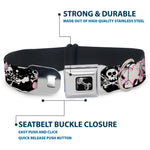 Dog Bone Black/Silver Seatbelt Buckle Collar - Punk Heart & Cross Bones w/Skulls & Splatter Black/White