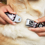 Dog Bone Black/Silver Seatbelt Buckle Collar - Punk Heart & Cross Bones w/Skulls & Splatter Black/White