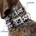 Load image into Gallery viewer, Dog Bone Black/Silver Seatbelt Buckle Collar - Punk Heart & Cross Bones w/Splatter Black/White