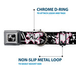 Dog Bone Black/Silver Seatbelt Buckle Collar - Punk Heart & Cross Bones w/Splatter Black/White