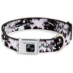 Dog Bone Black/Silver Seatbelt Buckle Collar - Punk Heart & Cross Bones w/Splatter Black/White