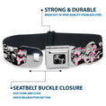 Load image into Gallery viewer, Dog Bone Seatbelt Buckle Collar - Punk Princess Heart & Cross Bones w/Skulls & Splatter Black/White