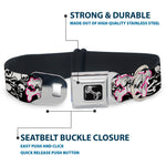Dog Bone Seatbelt Buckle Collar - Punk Princess Heart & Cross Bones w/Skulls & Splatter Black/White