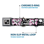 Dog Bone Seatbelt Buckle Collar - Punk Princess Heart & Cross Bones w/Skulls & Splatter Black/White
