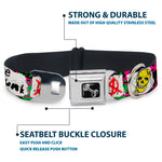 Dog Bone Seatbelt Buckle Collar - Pure Punk w/Safety Pins Black/Fuchsia/White