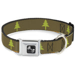 Dog Bone Seatbelt Buckle Collar - Pine Trees Blocks Olive/Orange/Tan
