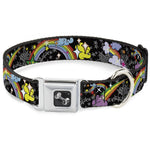 Dog Bone Seatbelt Buckle Collar - Rainbow Cloud Stars Black