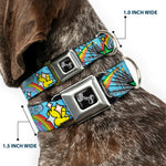 Dog Bone Seatbelt Buckle Collar - Rainbow Cloud Stars Baby Blue